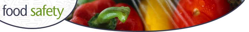Food Safety logo next to close up of vegetables being washed